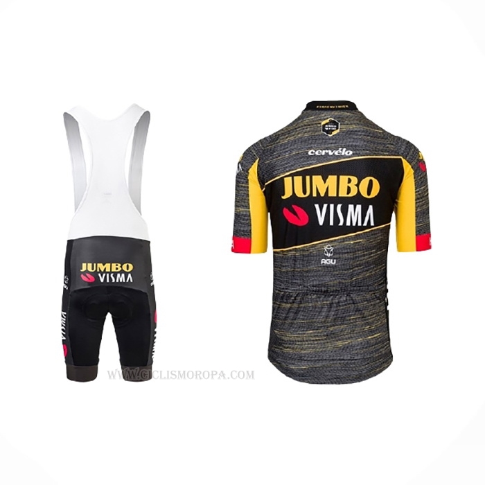 2021 Ropa Ciclismo Jumbo Visma Negro Amarillo Mangas Corta y Culotte Corto